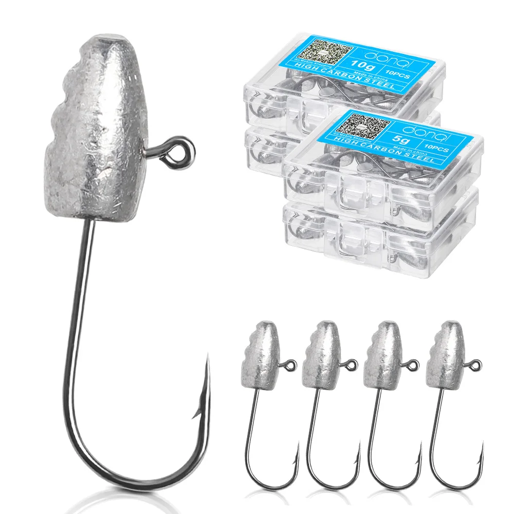 DONQL 10 шт./компл. Lead Jig Head бронзовых морских рыболовных крючков для Мягкая приманка 3g 5g 7g 10g Карп колючая Одиночная удочка рыболовные принадлежности