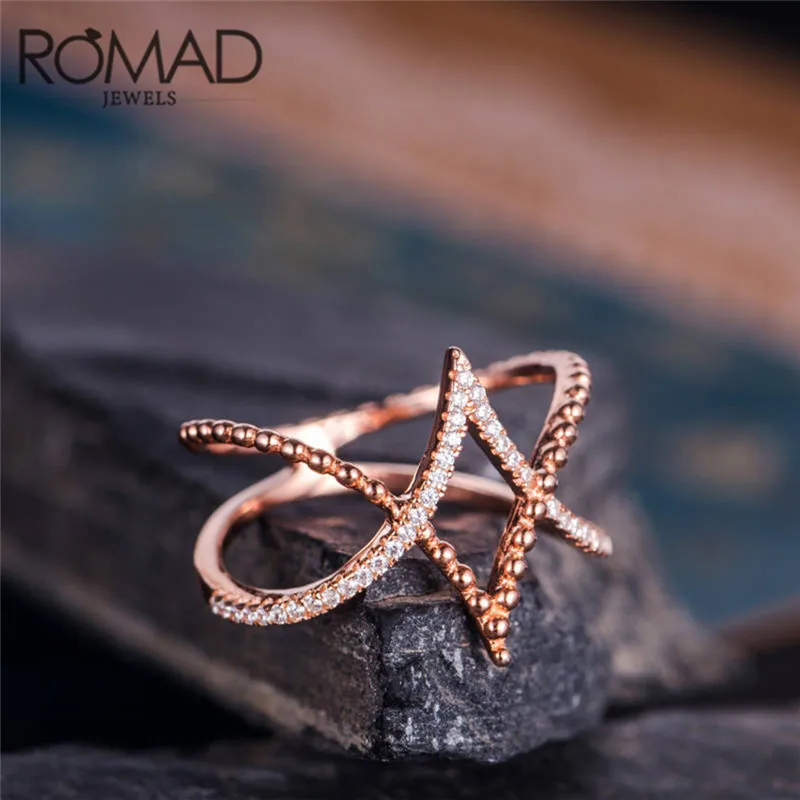 

Romad Rose Gold Color Double V Ring Tiny Zircon Cross Midi Rings For Women Simple Geometric Jewelry 2018 New Arrival