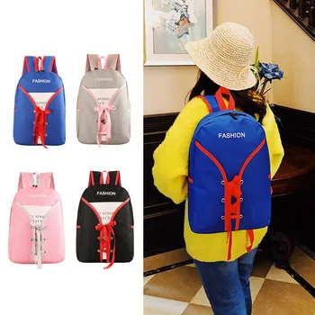 

Fashion Casual Men Women Nylon Waterproof Backpack Lace Up Large Capacity Student Outdoor Backpack College Wind Backpacks