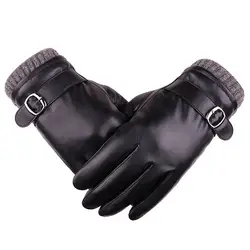 Kingstar зима PU Искусственная кожа перчатки Сенсорный экран мотоциклов мех Подкладка из флиса черные варежки