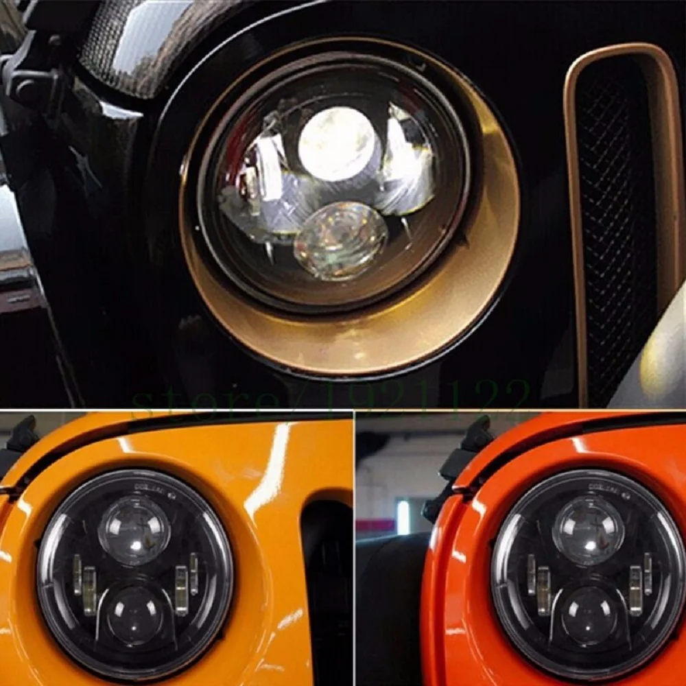 E9 7 Inch Black LED Hi Lo Beam Headlight LAMPS For Land Rover Defender 90 & 110 PAIR