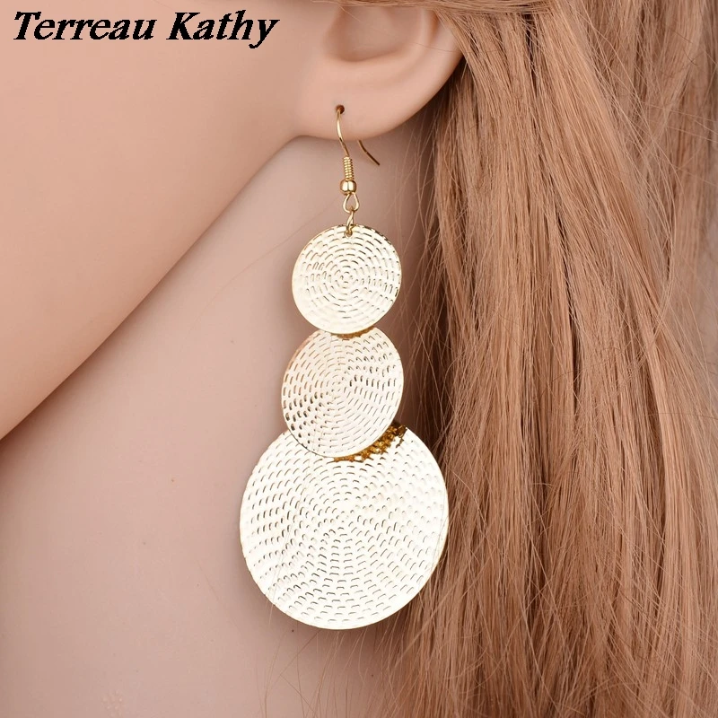 

Terreau Kathy Geometric Metal Triple Round Drop Earrings For Women Fashion Jewelry Bohemian National Style Women Earrings