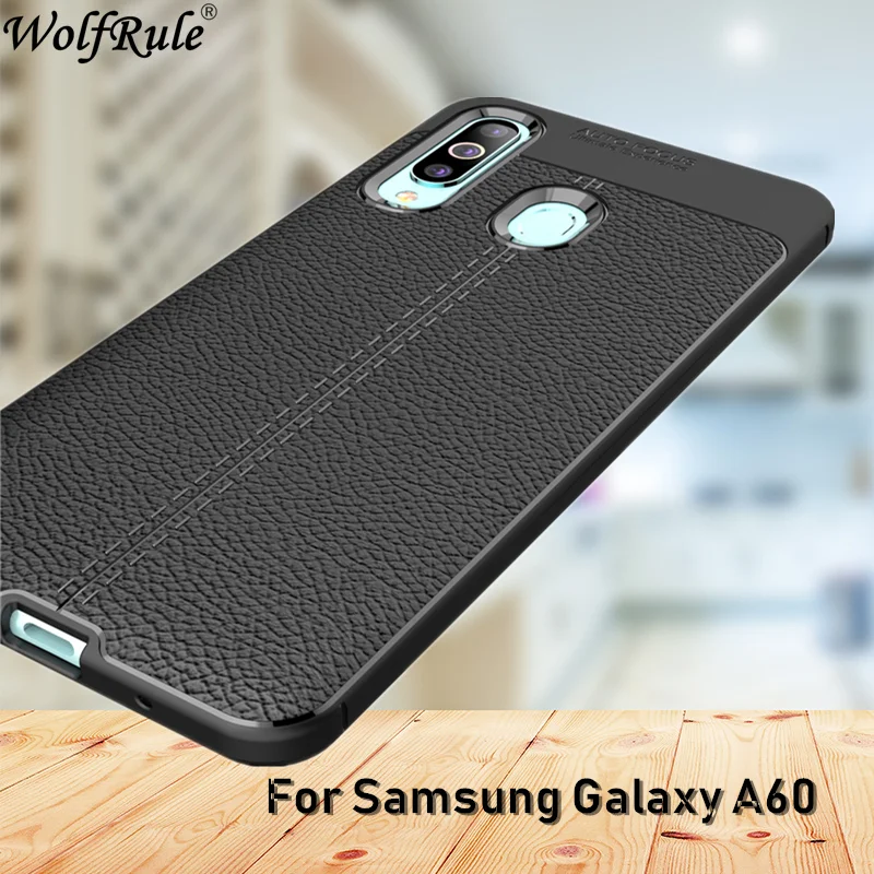 Wolfrule For Samsung Galaxy A60 Case Fashion Lichee Rugged Silicone Hybrid Case For Samsung Galaxy A60 Cover For Samsung A60 Bag