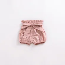 Возраст 1-5 лет модные шорты для девочек комфорт пояса Футболки с бантом для маленьких девочек шаровары Милая оборка Шорты для маленьких детей Шорты