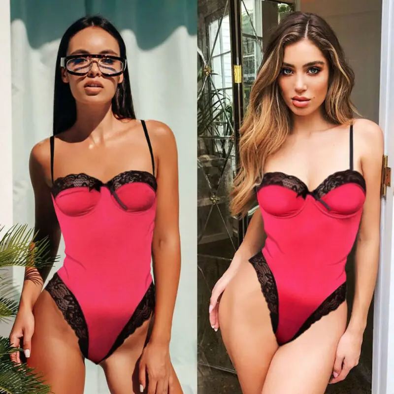 

Women One-Piece Bodysuit Lace High Cut Gymnastics Dance Thong Leotard Sleepwear