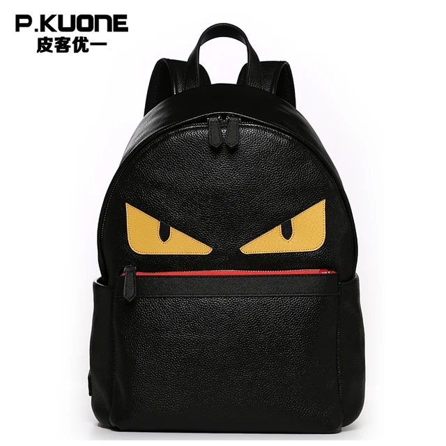 Character Men Genuine Leather Backpacks Designer Big Travel Backpacks