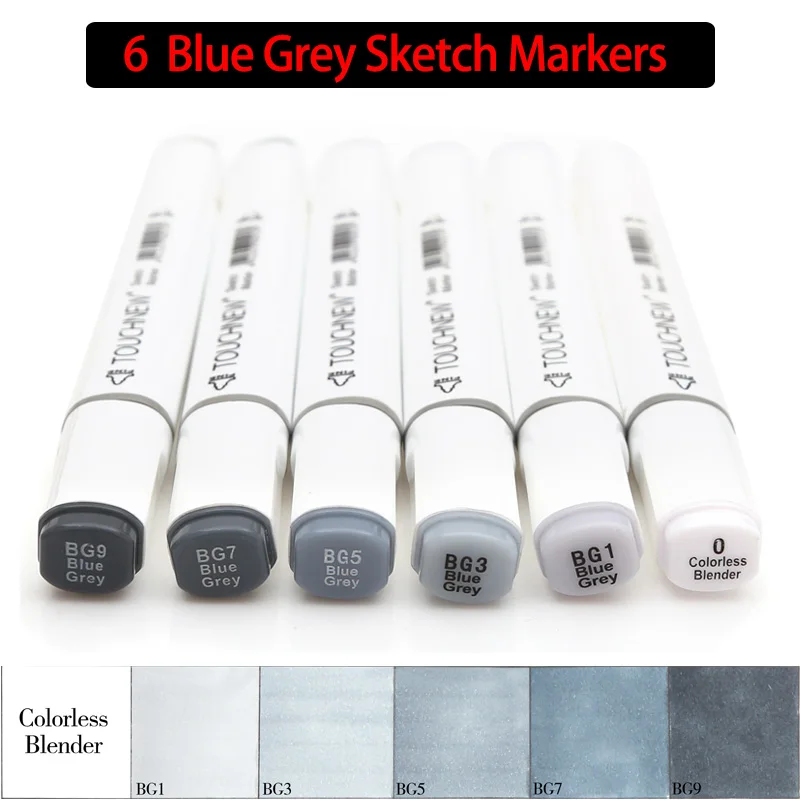 TOUCHNEW 6/12/30 Цвета серый маркер для белой доски Комплект серого двойной головкой маркер для рисования набор для рисования затенение иллюстрацией для рисования - Цвет: 6 Blue Grey