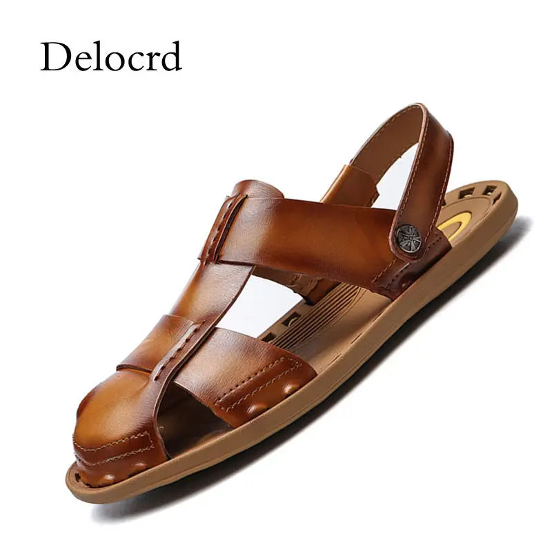 Luxury Roman Men Beach Sandals Cow Leather Closed Toe Comfortable ...