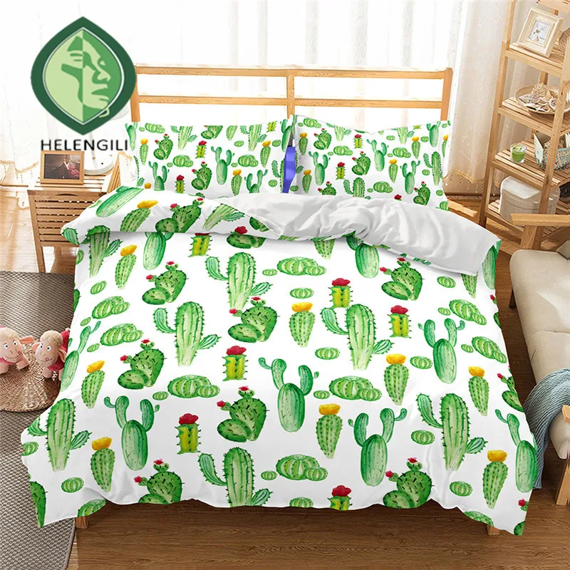 

HELENGILI 3D Bedding Set Cactus Print Duvet cover set lifelike bedclothes with pillowcase bed set home Textiles #2-2