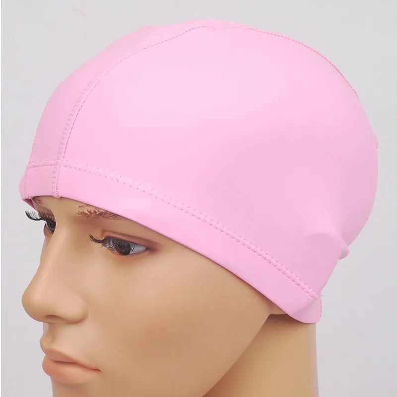 Взрослые эластичные из водонепроницаемой пенополиуретановой ткани защищают уши длинные волосы Спорт плавать бассейн шляпа плавать ming cap свободный размер для мужчин и женщин - Color: Pink