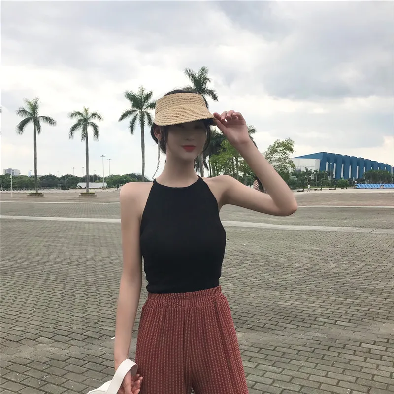 Summer Women's Slim Knitting Halter Neck Camisole Tops Female Knitted Chic Tanks Sleeveless T shirts Top for Girl