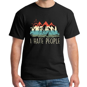 

I Hate People Camping Hiking T-Shirt Men Cartoon digital printed Casual t shirt summer Short Sleeve black plus size XXXL N