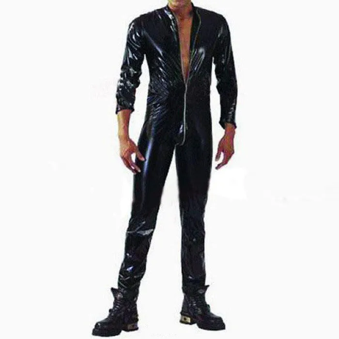 Сексуальный мужской костюм из ПВХ с молнией спереди до промежности, эротическое белье из латекса, комбинезон размера плюс, кожаный боди для взрослых мужчин, S-XXL