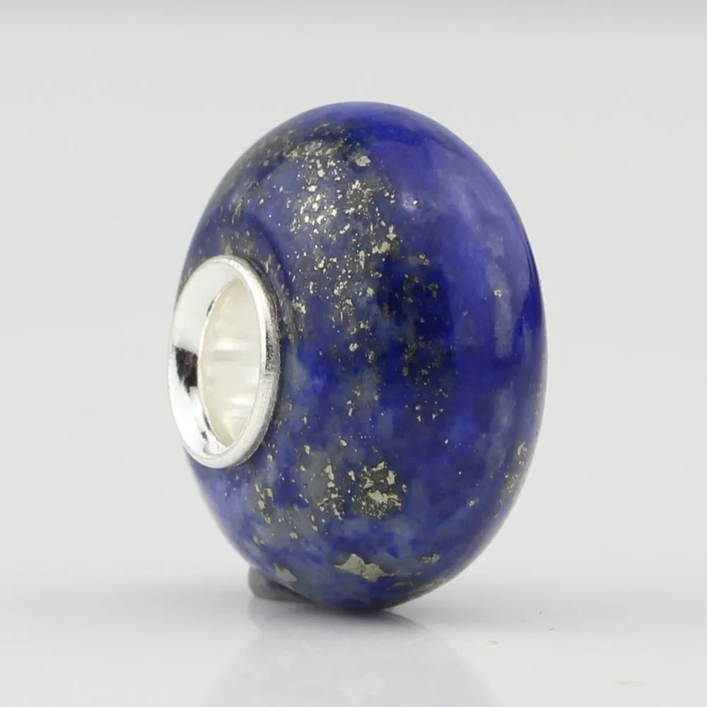 

Stone Bead 925 Sterling Silver Charms Glossy Natural lapis lazuli bead Fit European Troll Bracelet Bead for Jewelry Making