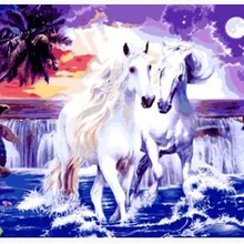 Очаровательный два белых лошадей в воде печатных DIY цифровой живописи маслом по номерам мода ручная роспись без Рамки 40x50 см