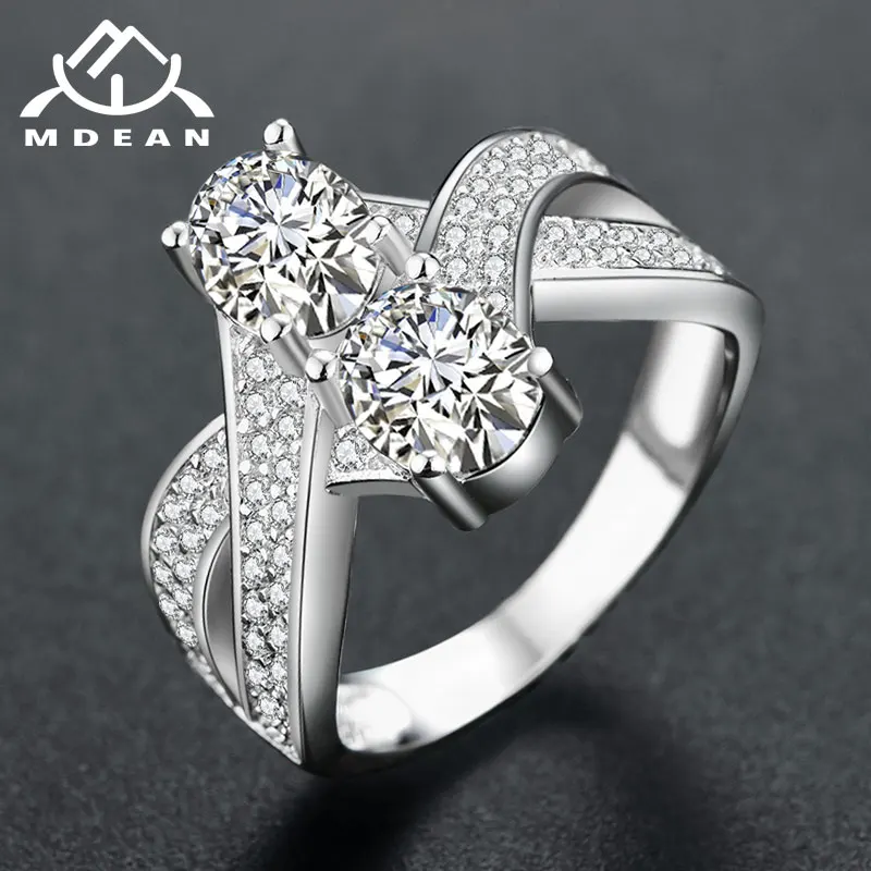 

MDEAN White Gold Color AAA Zircon Beautiful Flower Round Romantic Rings For Lovely Women Party Cubic Jewelry size 6-10 r1119