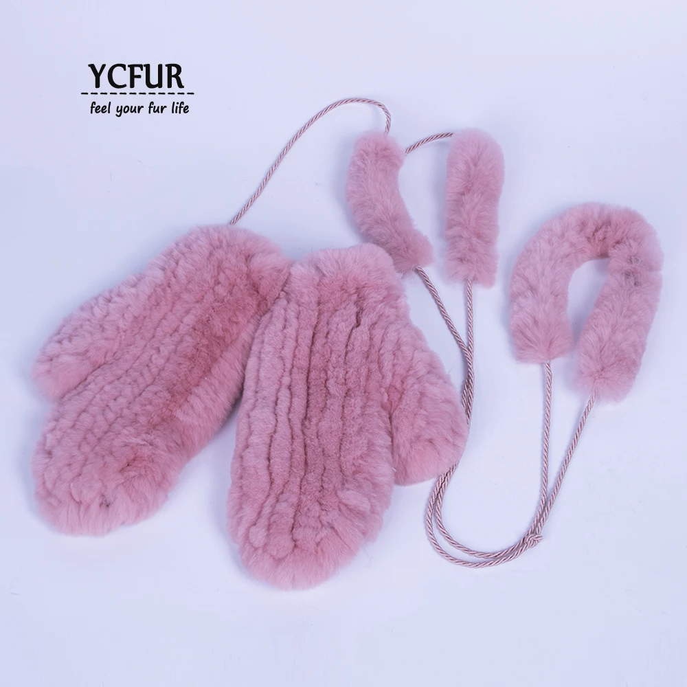 YCFUR, женские перчатки, зимние, вязаные, мех кролика Рекс, варежки, перчатки для женщин, супер эластичные, мягкие, теплые, перчатки для девочек