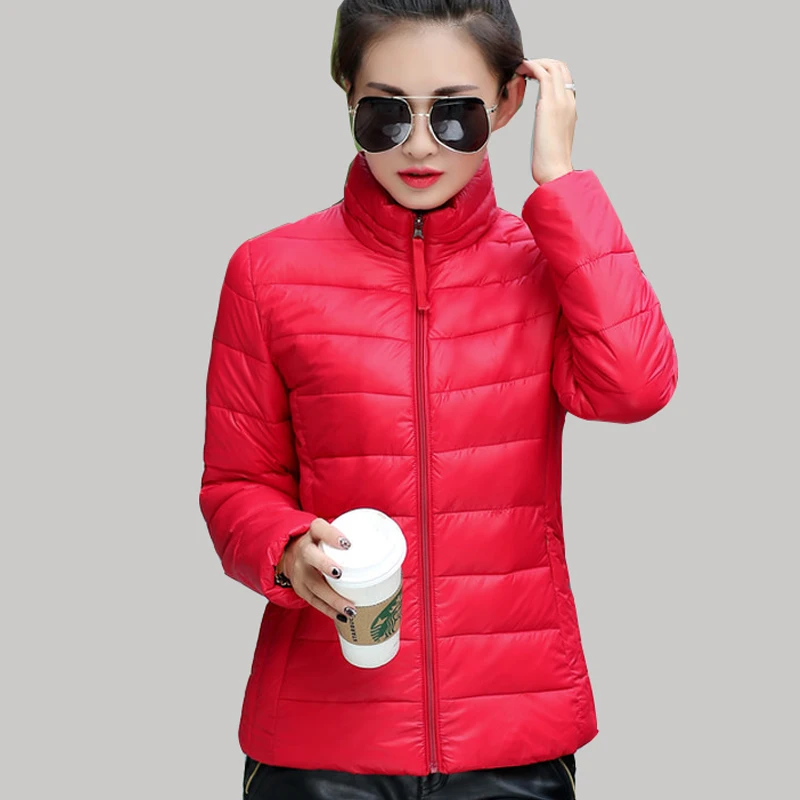

New Winter Ultra-thin Cotton Padded Jacket L/4XL Plus Size Slim Solid Coat Women Stand Collar Parka jaqueta feminina JA604