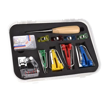 

Fabric Bias Tape Makers Kit with Sewing Awl Bead Needles Clips Wooden Awl 6/12/18/25mm Bias Tape Maker Set for Sewing/Quilting