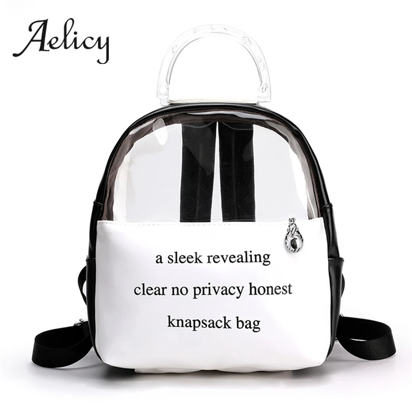 

Aelicy Small Transparent Letter Backpack Women Quality PU Leather Knapsack Students School Bag Travel hiking Fashion Satchel