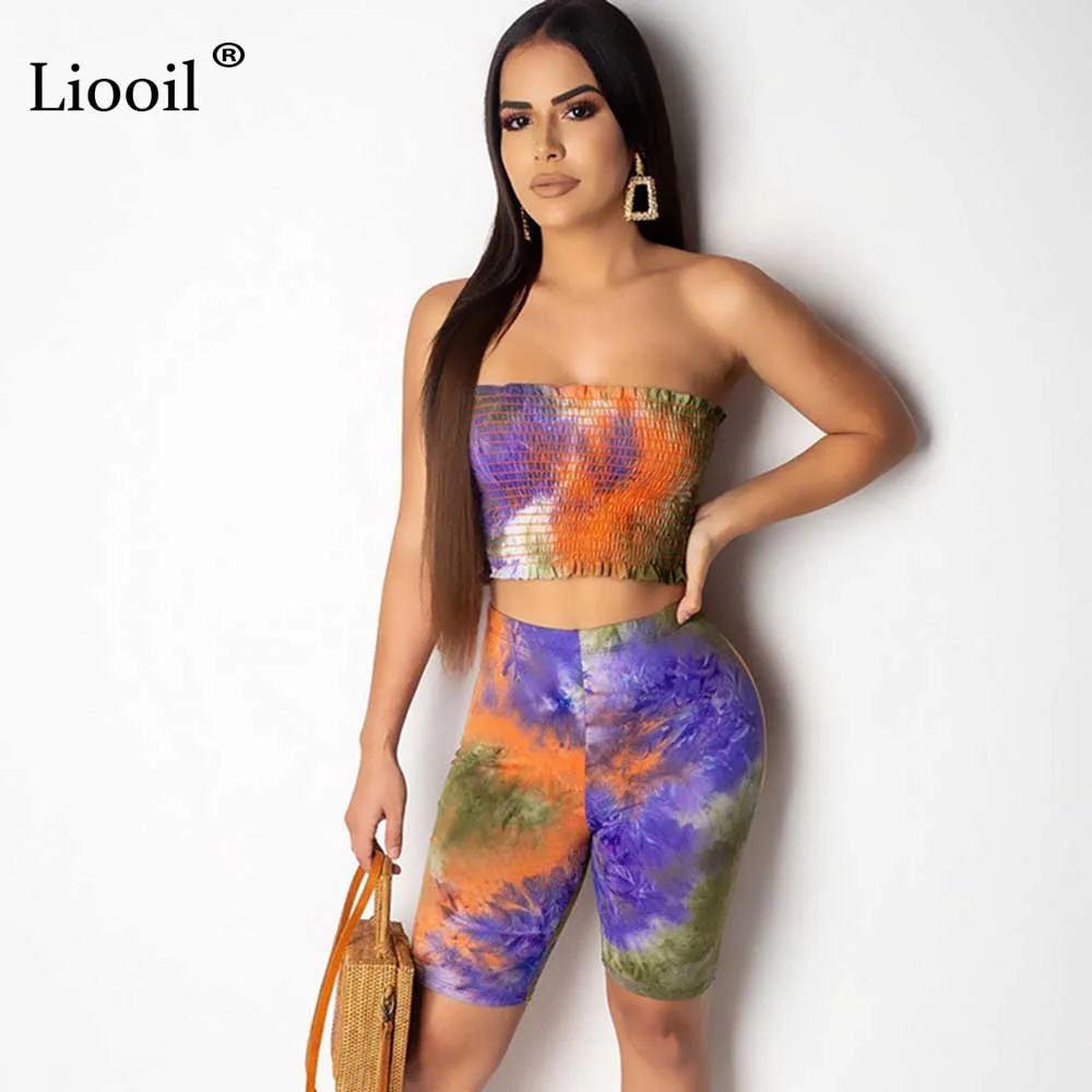 

Liooil Women 2 Piece Club Outfit Print Tight Jumpsuits 2019 Strapless Bodycon Party Rompers Womens Jumpsuit Shorts Sexy Overalls