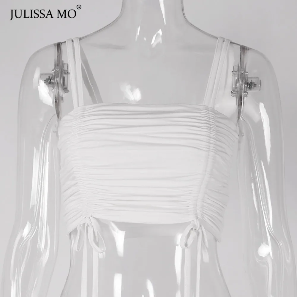 JULISSA MO сексуальный бандажный плиссированный укороченный Топ для женщин с открытыми плечами на шнуровке летний укороченный топ на бретелях Повседневная пляжная женская футболка