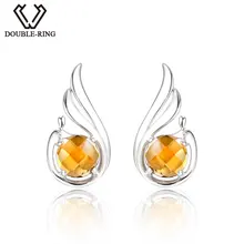 DOUBLE-R натуральный цитрин драгоценный камень 925 стерлинговое серебро сережки женские серьги с желтым камнем серьги гвоздики бижутерия серьги с камнями бижутерия-серьги Летающее крыло животное