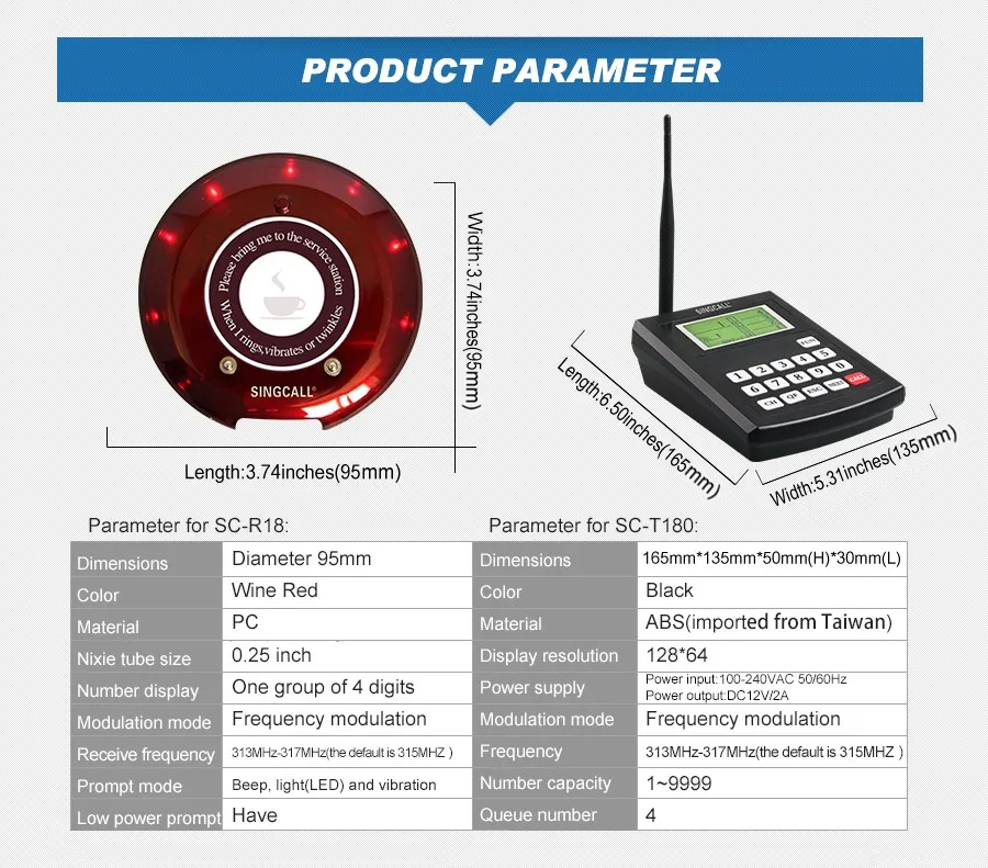 SINGCALL Беспроводная система пейджера, система подкачки ресторанной очереди, система подкачки очередей, кнопка вызова, еда для использования