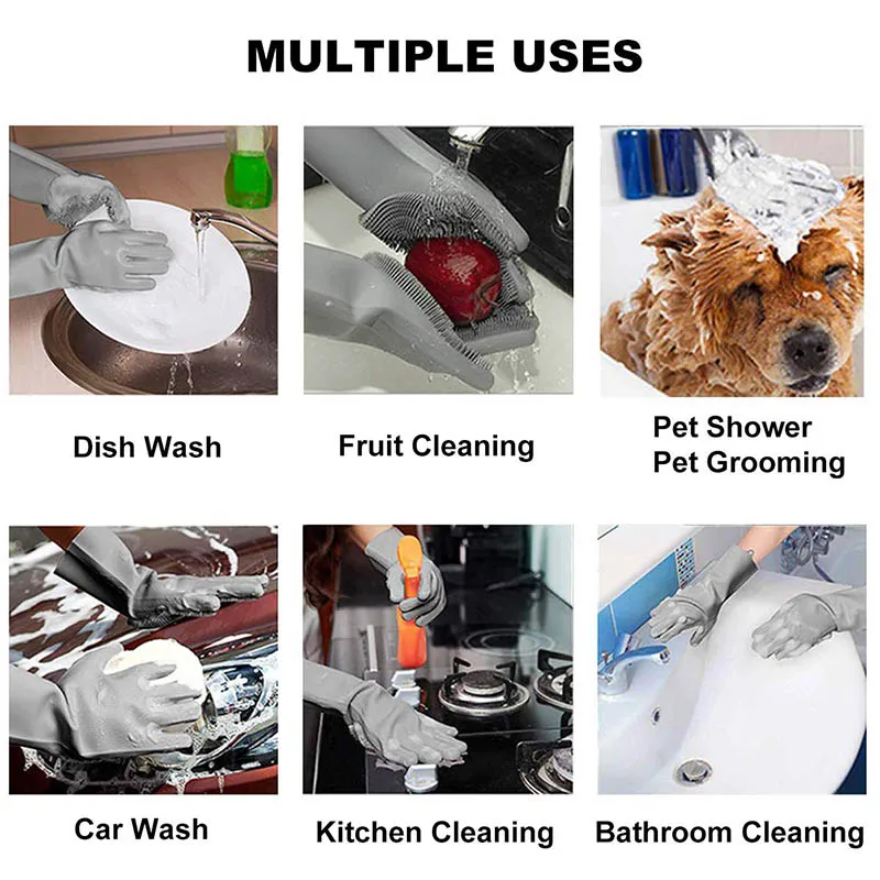 Kitchen Silicone Cleaning Gloves Magic Silicone Dish Washing Gloves Easy Household Silicone Scrubber Rubber Cleaning Gloves
