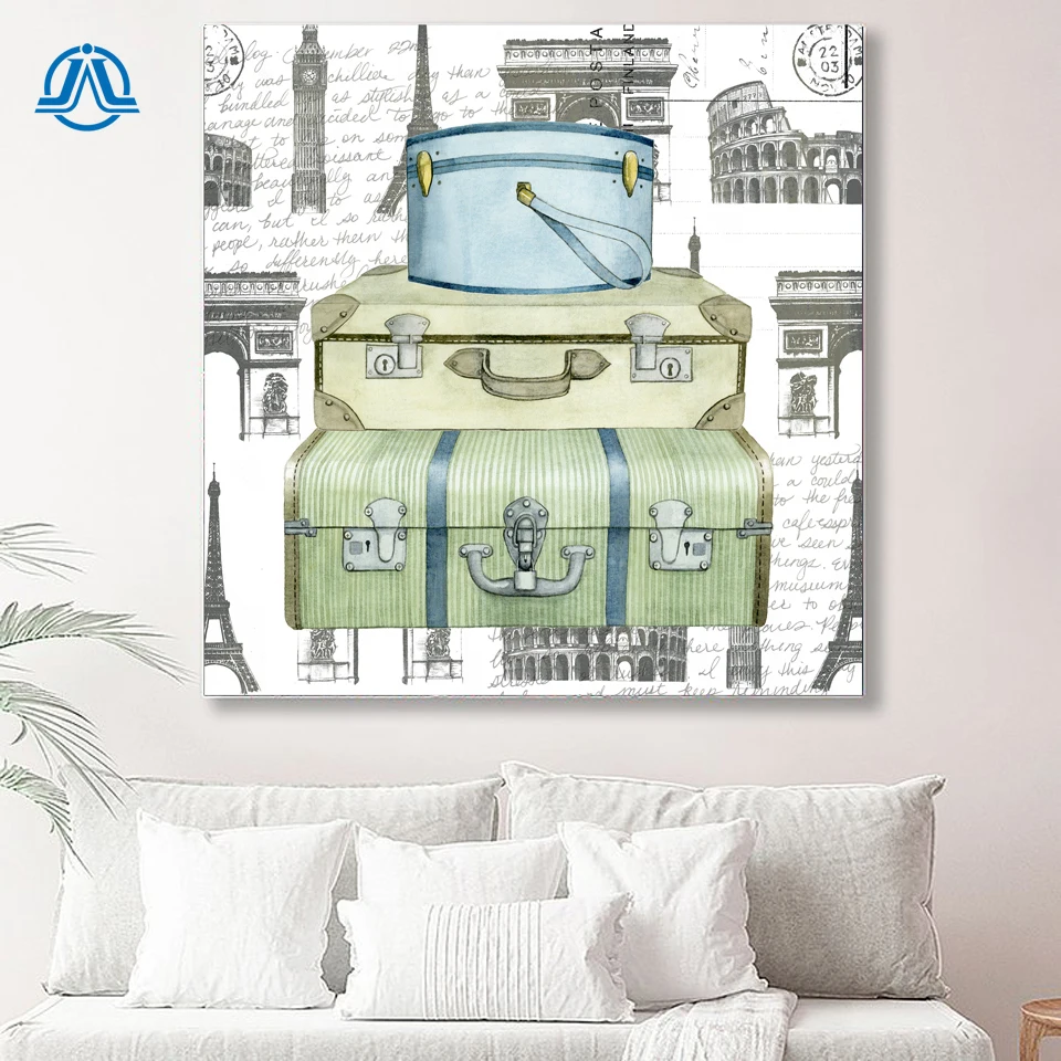 

Modern Cute Travel Luggage Canvas Art Print Painting Fashion Make Up Posters and Prints Wall Pictures for Home Salon Decoration