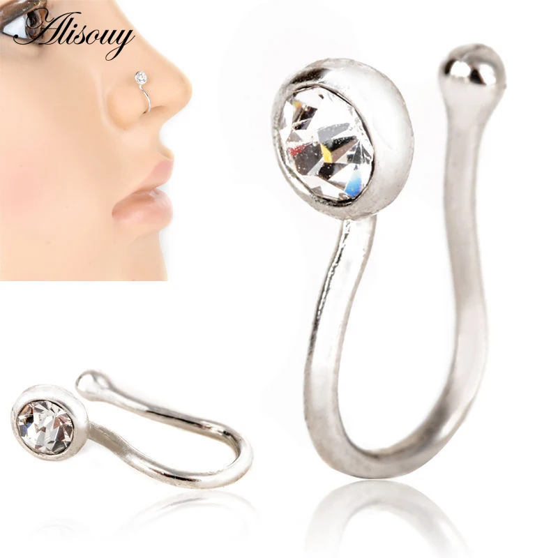 Alisouy pendiente de nariz postiza de cobre para mujer, Piercing para