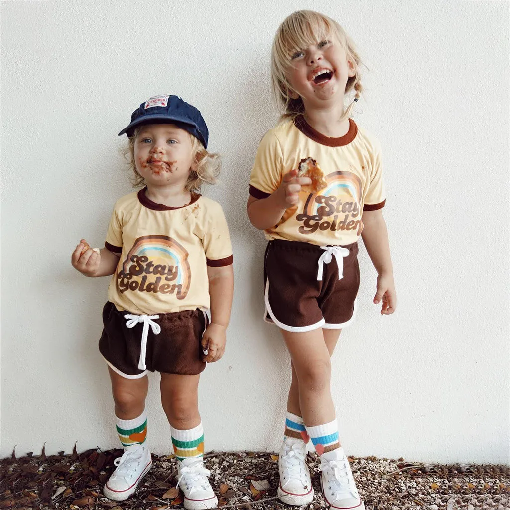 Одежда для мальчиков топы с короткими рукавами и надписью «Радуга»+ шорты, пижамы, одежда для сна дропшиппинг, roupa infantil