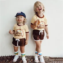 Одежда для мальчиков топы с короткими рукавами и надписью «Радуга»+ шорты, пижамы, одежда для сна дропшиппинг, roupa infantil