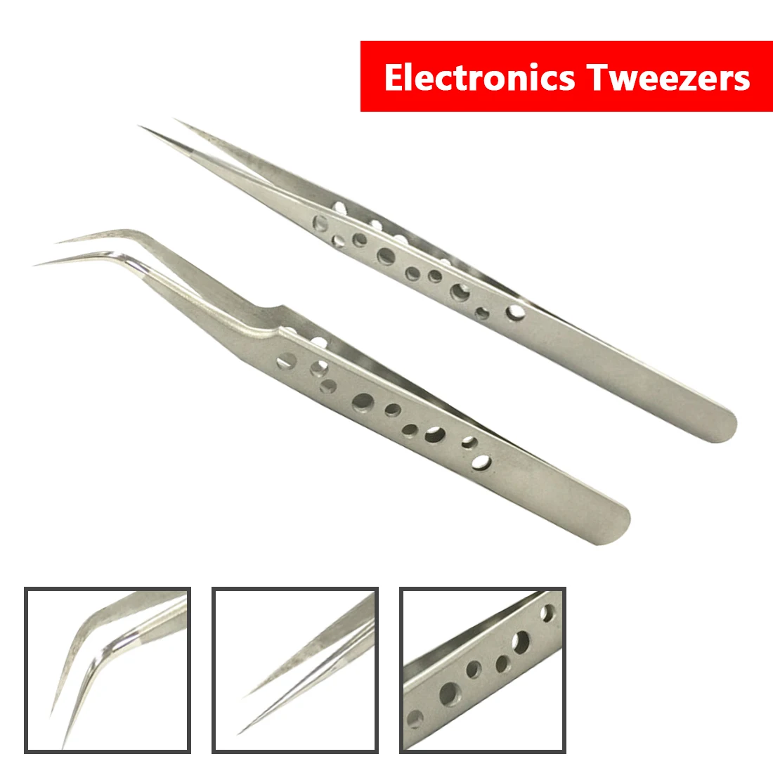 

Electronics Tweezers Forceps Stainless Steel Anti-Skid Hard Thickness For Chemical Medical Makeup Hand Tools