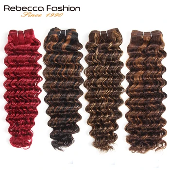 

Rebecca 113g Remy Human Hair Deep Wave Brazilian Hair Weave Bundles Ombre Black Brown Red Colors Hair Extensions