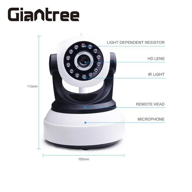 Giantree Беспроводной 720 P телеметрией WiFi дома Безопасности, видеонаблюдения Ночное видение веб-камера двухстороннее аудио