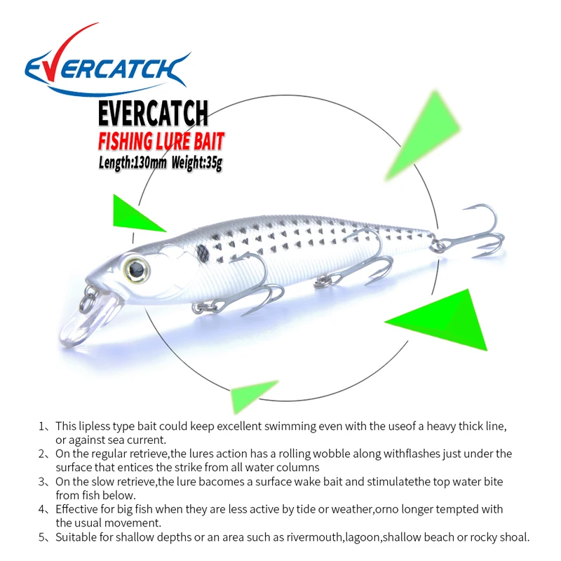 EVERCATCH Приманка minnow 130 мм 35 г приманка оседающая на дно Высококачественная 3D-глаза