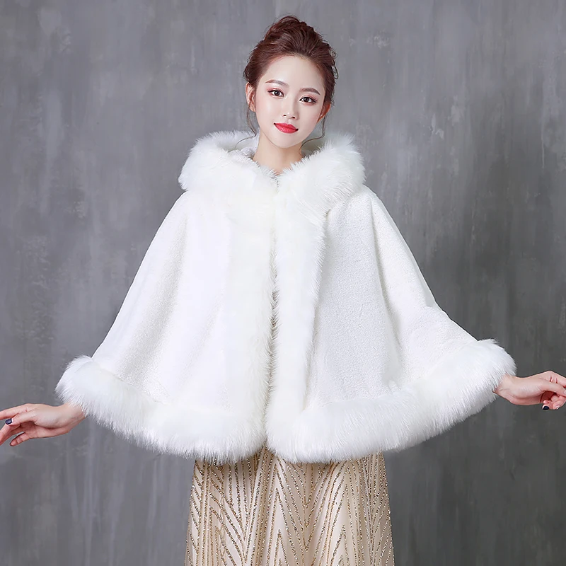 Janevini 2018 Hooded Short Shrugs For Women Winter Faux Fur