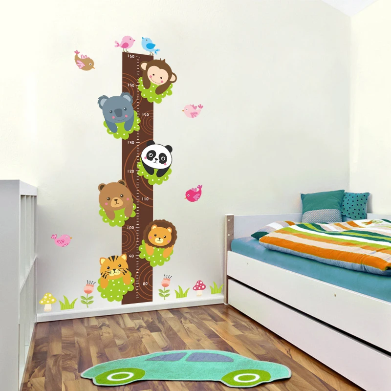 

Forest Panda Tiger Lion Monkey Height Measurement Wall Stickers For Kids Rooms Decoration Animal Cartoon Growth Graphic Wall Dec