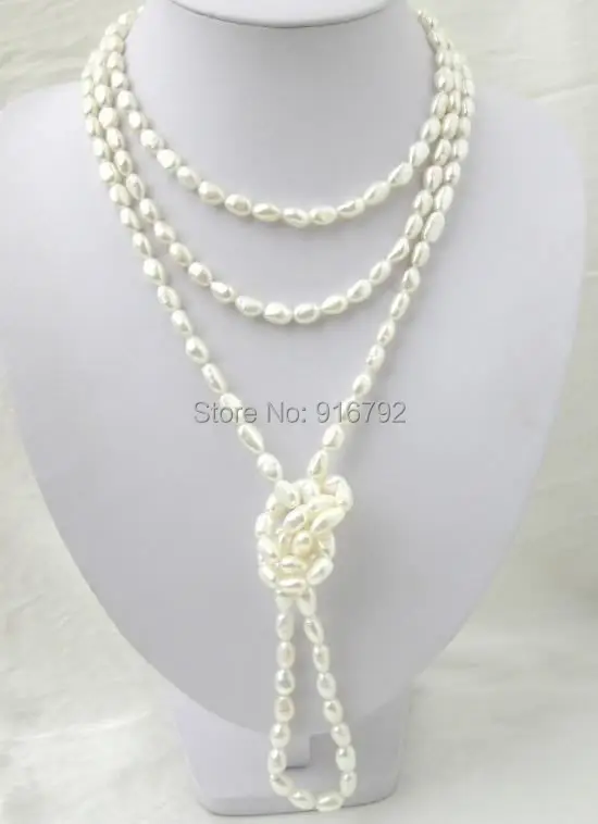 

HYFY20143235e>>>Long 80" 7-8mm Natural Rice Shape White Akoya Cultured Pearl Necklace