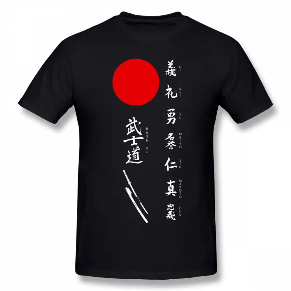 Bushido футболка мужская с принтом Bushido и Японское солнце(белый текст) повседневные мужские футболки Графические футболки мужские футболки размера плюс 5XL - Цвет: black