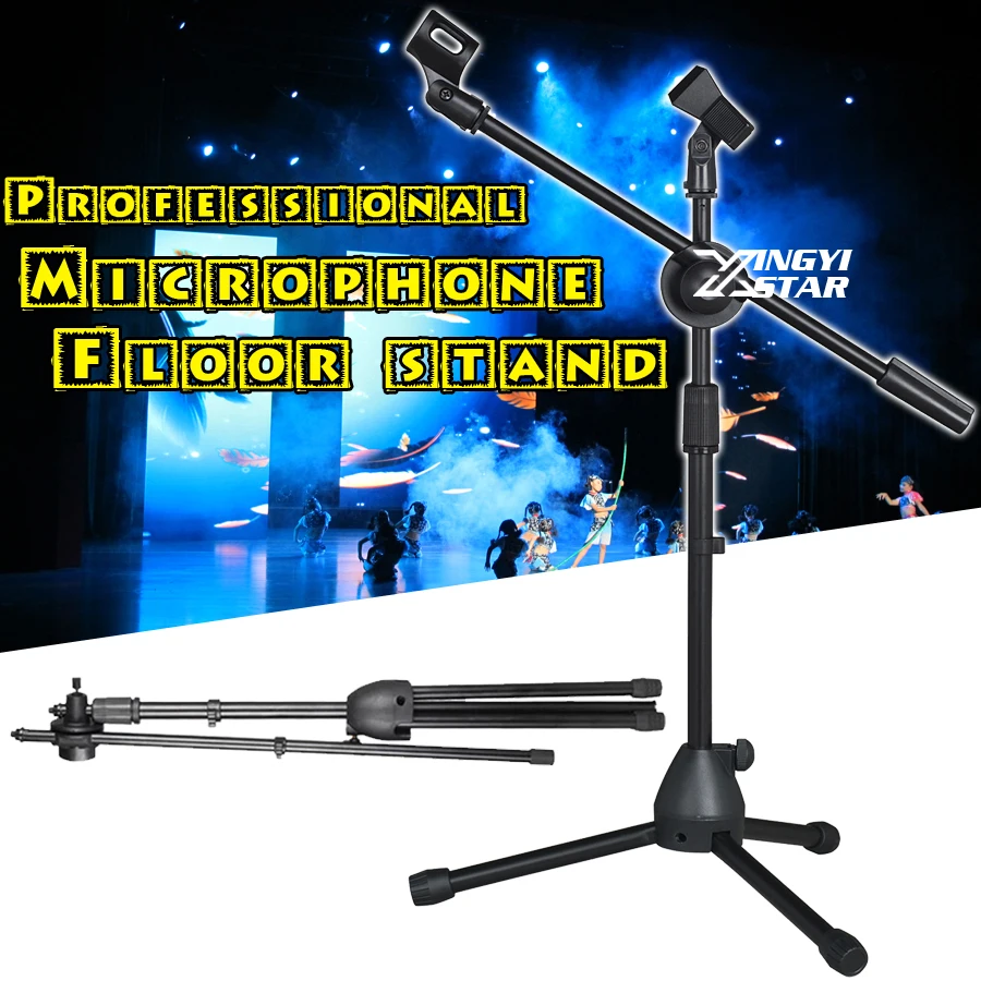 Trépied de microphone Modèle de plancher de perche Hauteur réglable Léger  Robuste Pliable pour micro filaire sans fil Live Voice Stage Performance  avec supports de clip de micro Noir