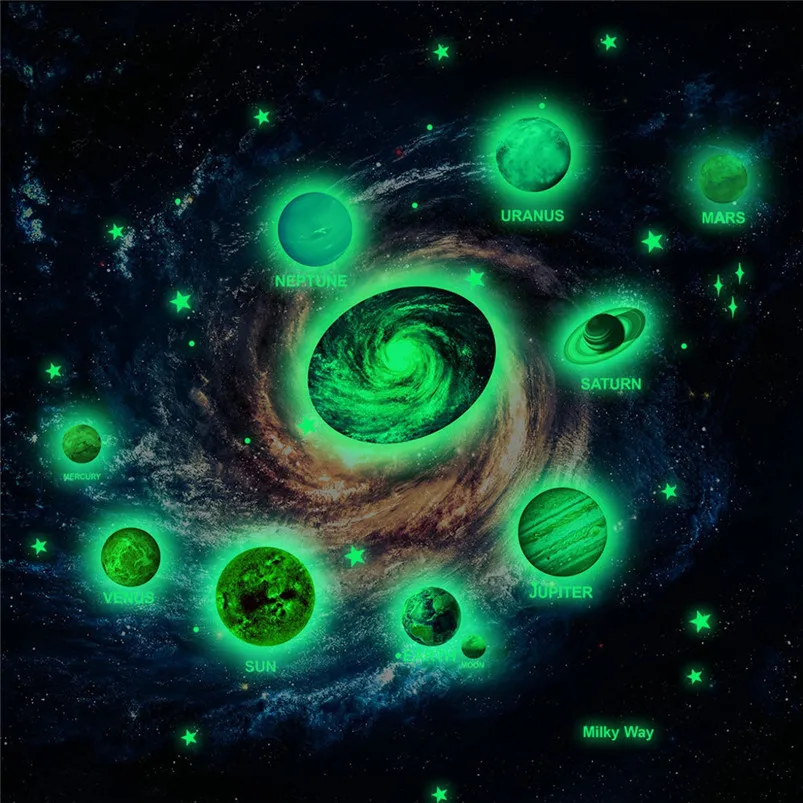 Stickers Muraux Luminous Planet Moon Earth Galaxy Wall Art Stickers Decal Grateful Trend Home Decor Adesivo De Parede 30FY2008