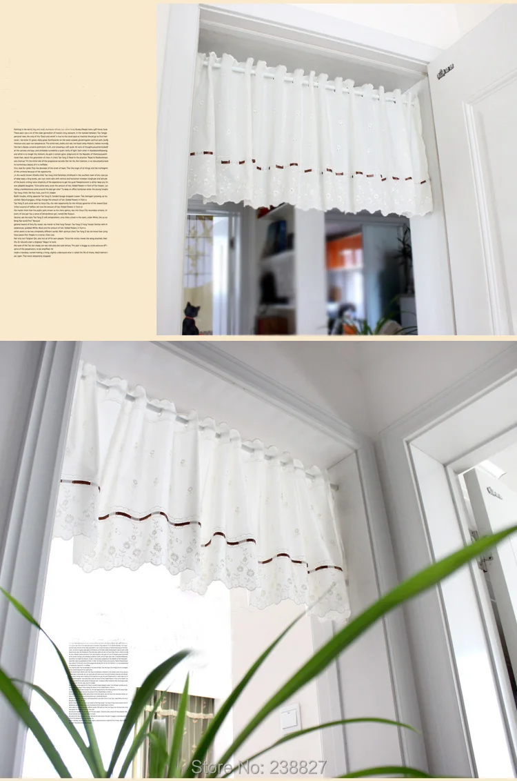 XinHuaEase Short Curtains for Kitchen Rural Flower Embroidery Tulle on the Window Home Decor Coffee Door Curtain Finished Drapes (9)