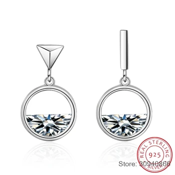 

925 Sterling Silver Earrings For Women Geometric Hollow Semicircular Dazzling Zirconia Charm Asymmetric Earrings S-E493