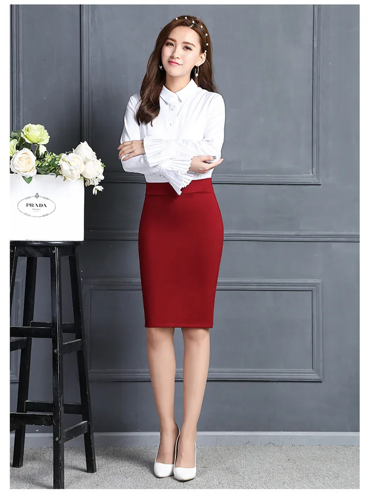 red skirt work outfit