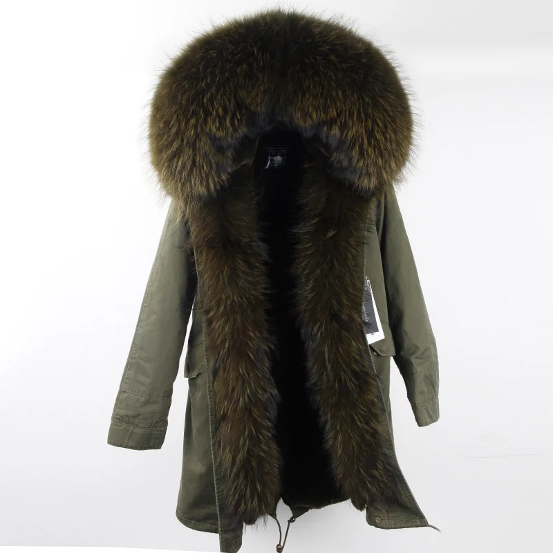 Женская зимняя высокая мода супер большой воротник из меха енота съемный искусственный мех подкладка пальто женские толстые теплые куртки парки - Цвет: C6
