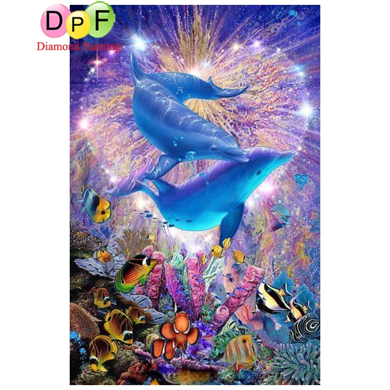 

DPF Full round Diamond Embroidery cross stitch diy diamond mosaic painting animal dolphin home Decor painting