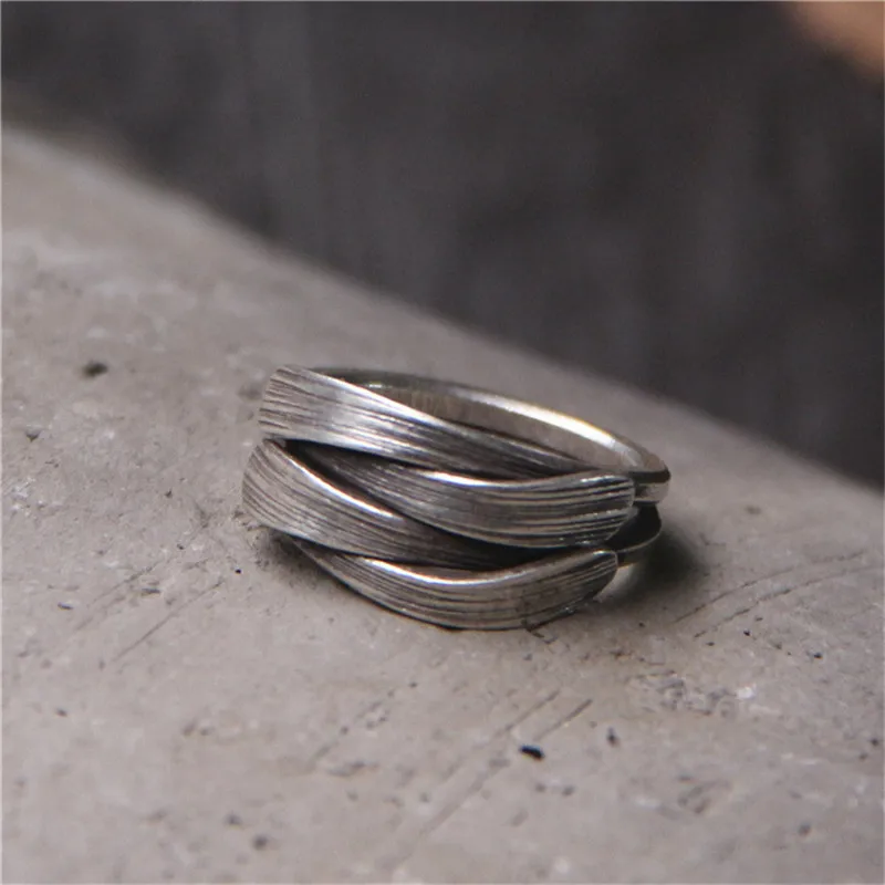 

Handmade Thai Silver Woven Band Rings Women 100% Pure Sterling Silver 925 Black Antique Thai Silver Female Jewelry Free Box Gift