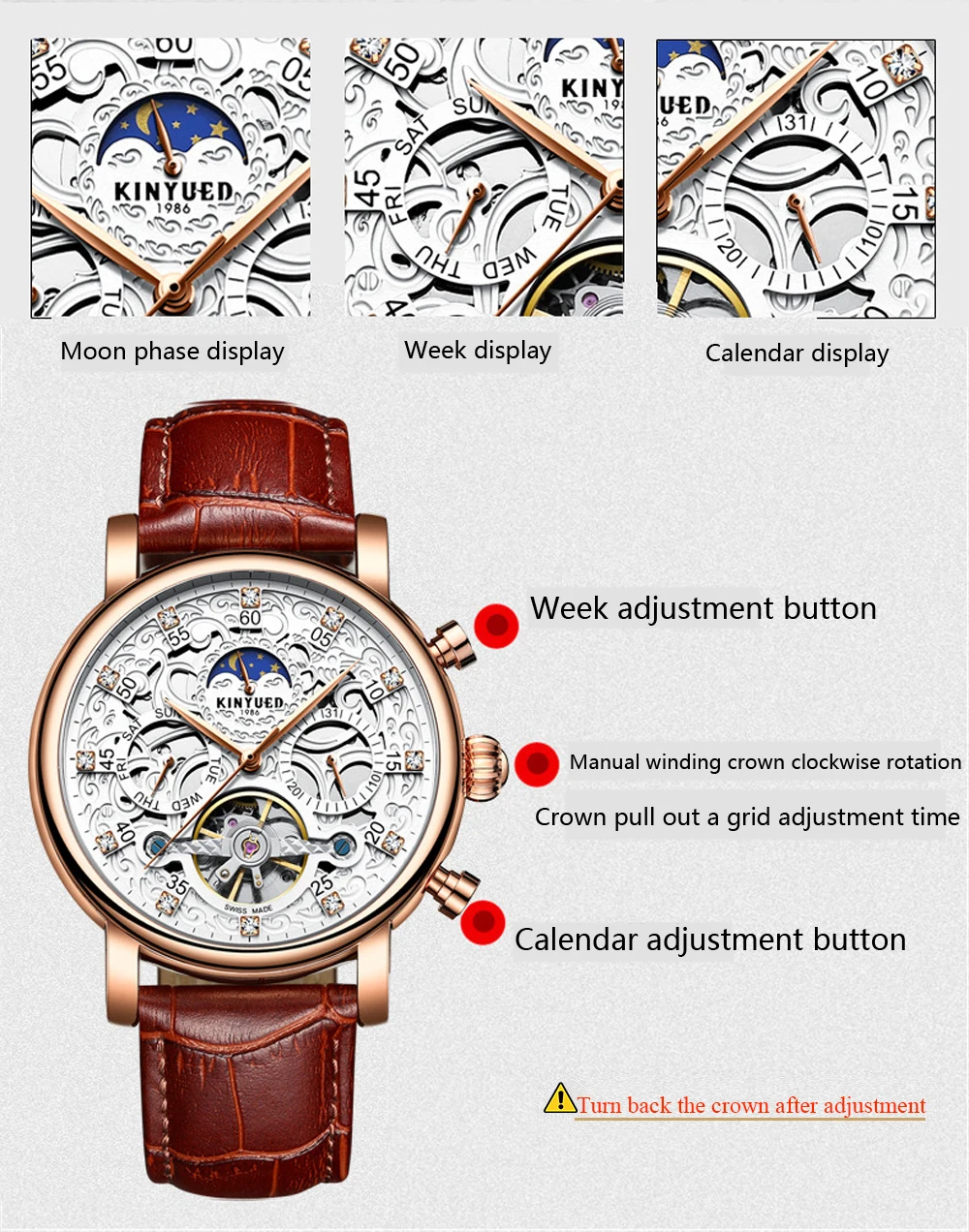 KINYUED Скелет автоматические часы для мужчин Защита от солнца Moon Phase водонепроницаемый s Tourbillon механические часы лучший бренд Роскошные наручные часы